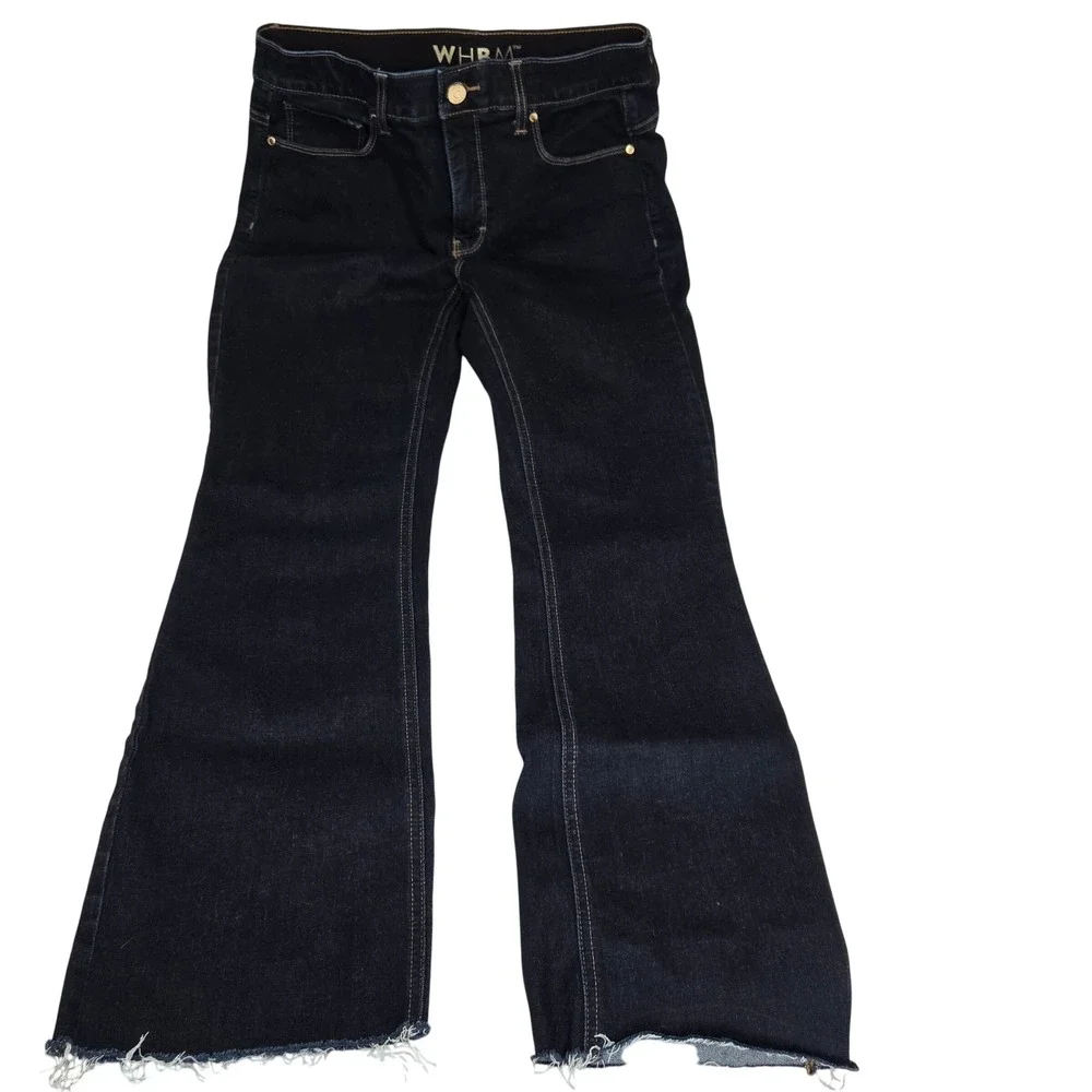 WHBM White House Black Market Dark Wash Bootcut‎ Jeans Raw Hem Size 2R